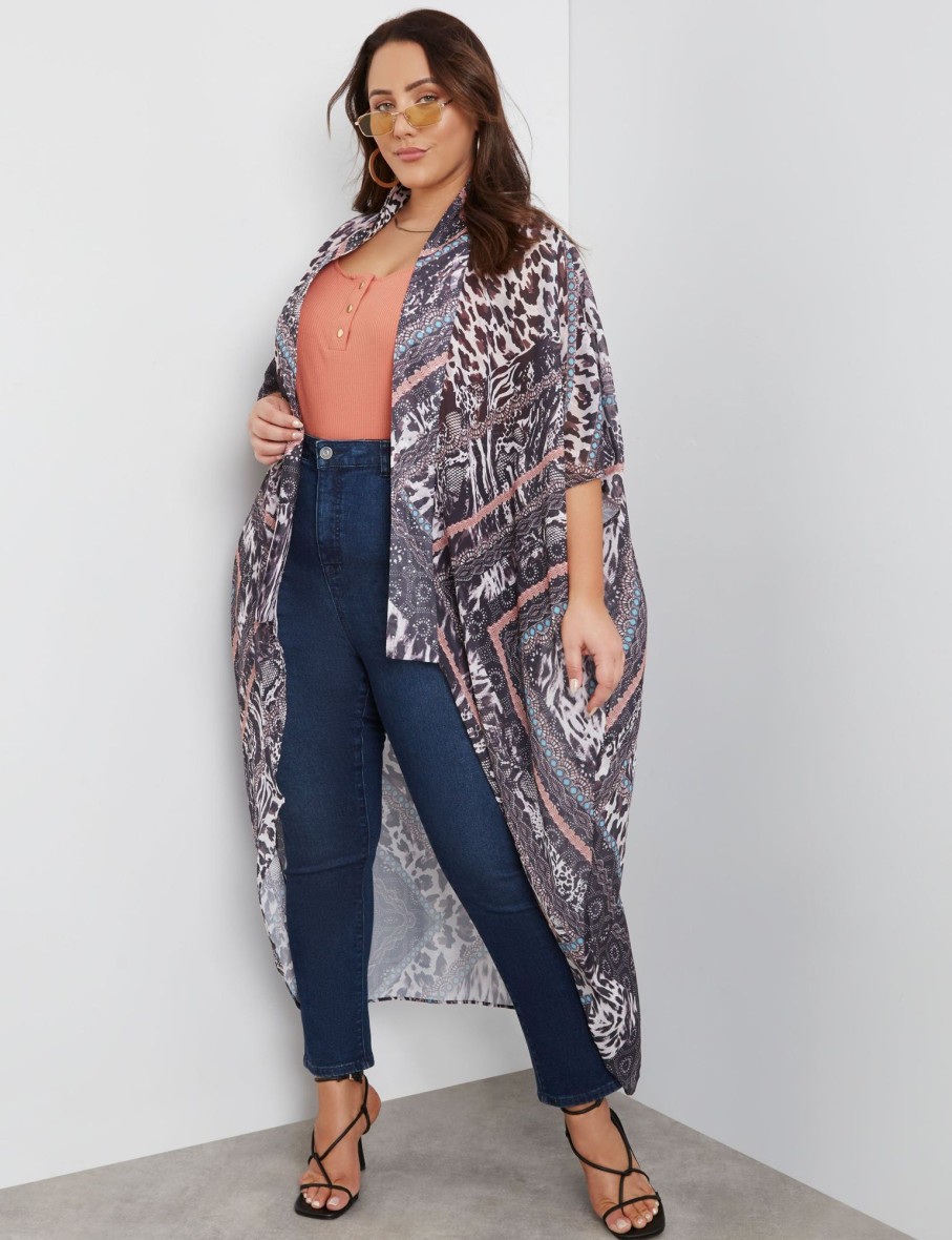 Outerwear Beme | Beme Extended Sleeve Long Line Placement Kaftan