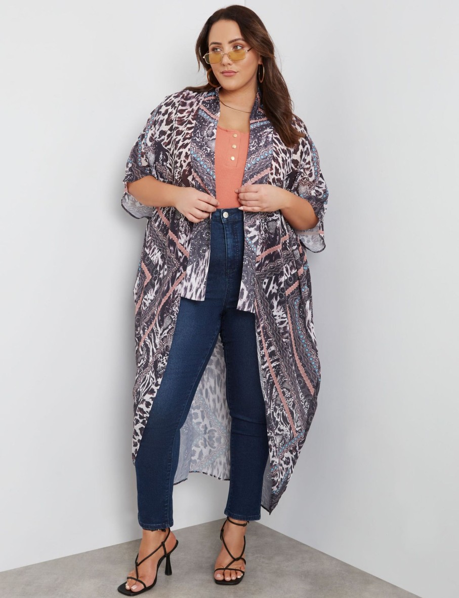 Outerwear Beme | Beme Extended Sleeve Long Line Placement Kaftan