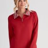 Tops NoniB | Stripe Collar Zip Fleece Top