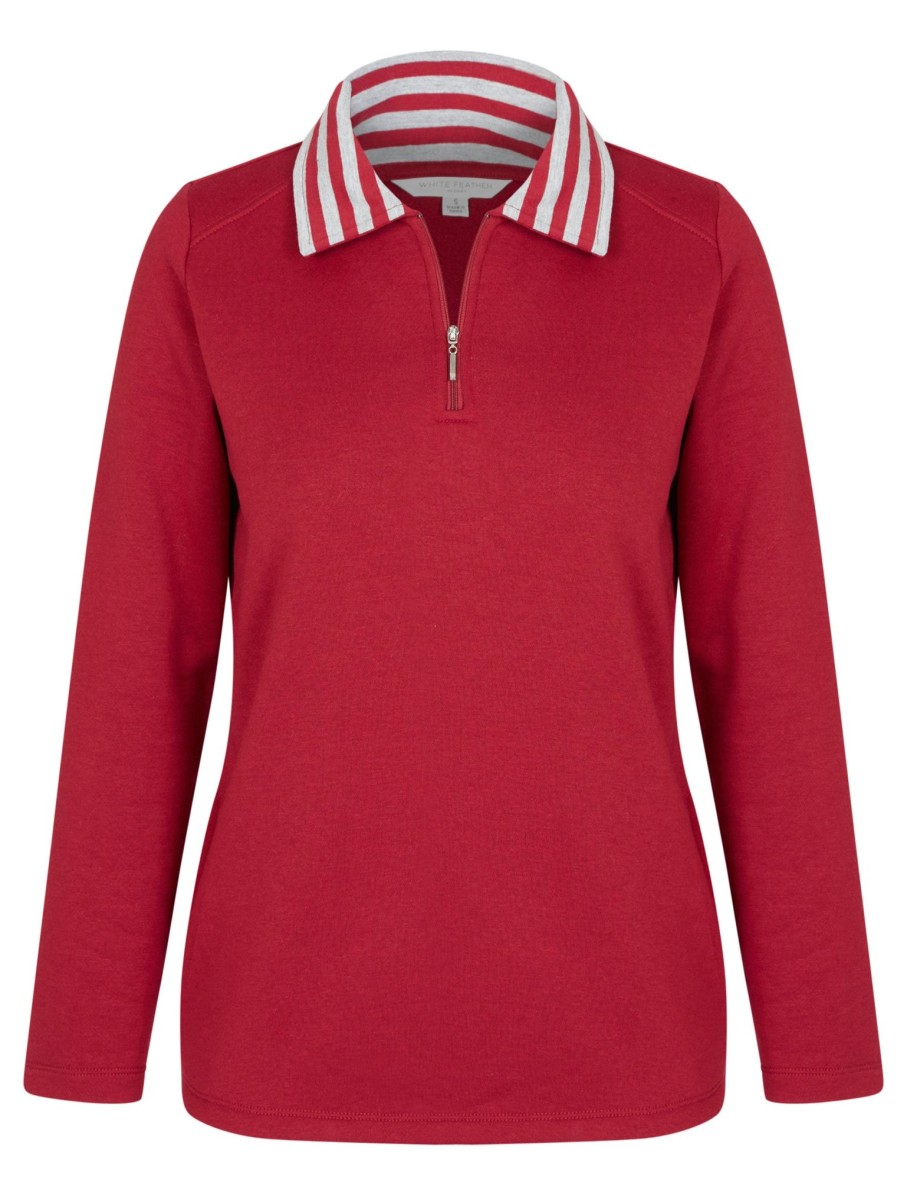 Tops NoniB | Stripe Collar Zip Fleece Top