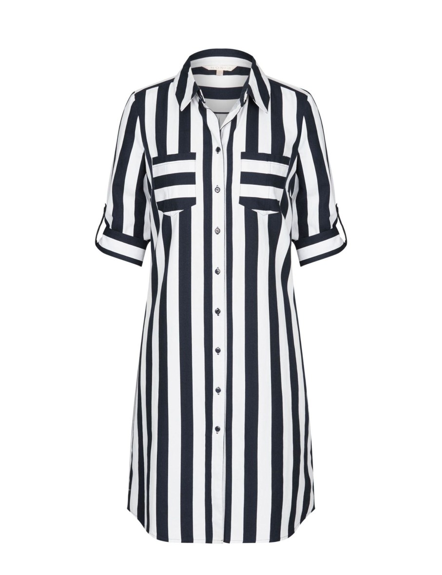 Dresses NoniB | Noni B Roll Sleeve Stripe Shirt Dress