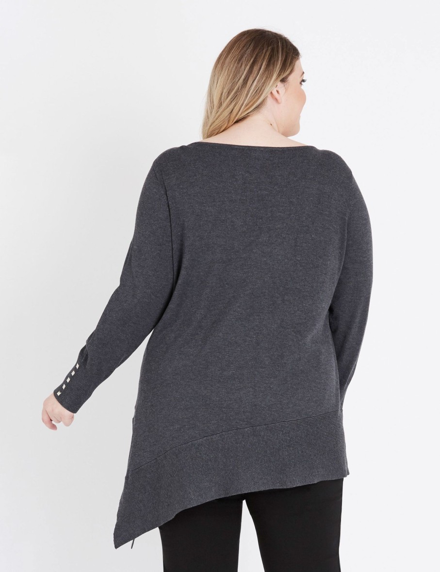 Knitwear Beme | Beme Long Sleeve Asymmetric Stud Jumper