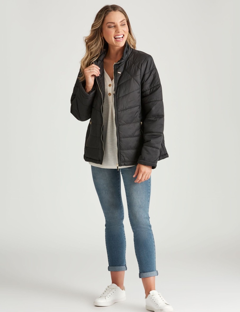 Outerwear Rockmans | Rockmans Quilted Puffer Jacket