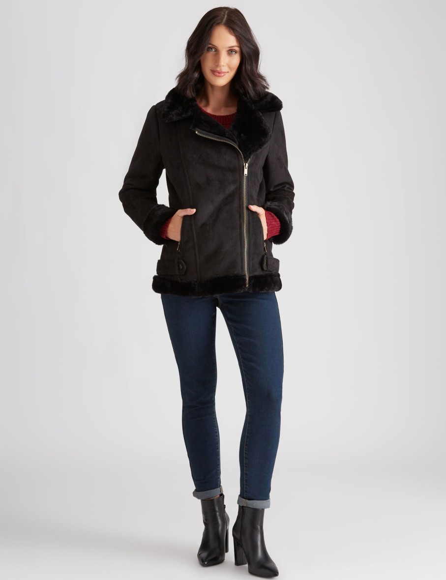 Outerwear Katies | Katies Sherpa Biker Coat