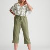 Bottoms Rockmans | Rockmans Crop Linen Button Pants