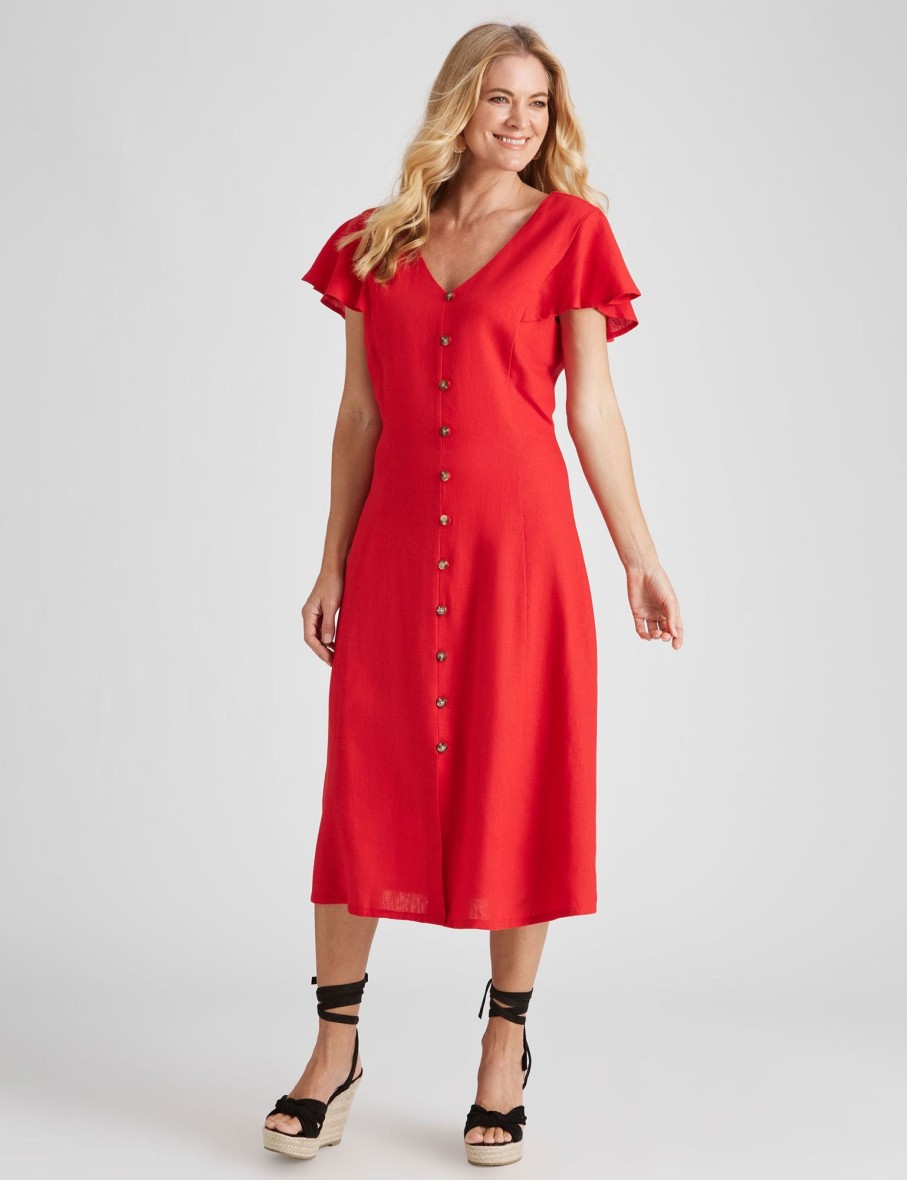 Dresses NoniB | Noni B Flutter Sleeve Button Dress