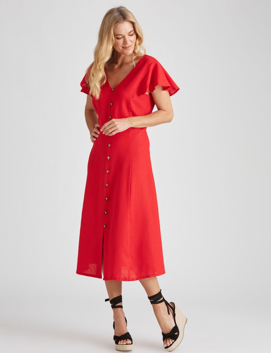 Dresses NoniB | Noni B Flutter Sleeve Button Dress