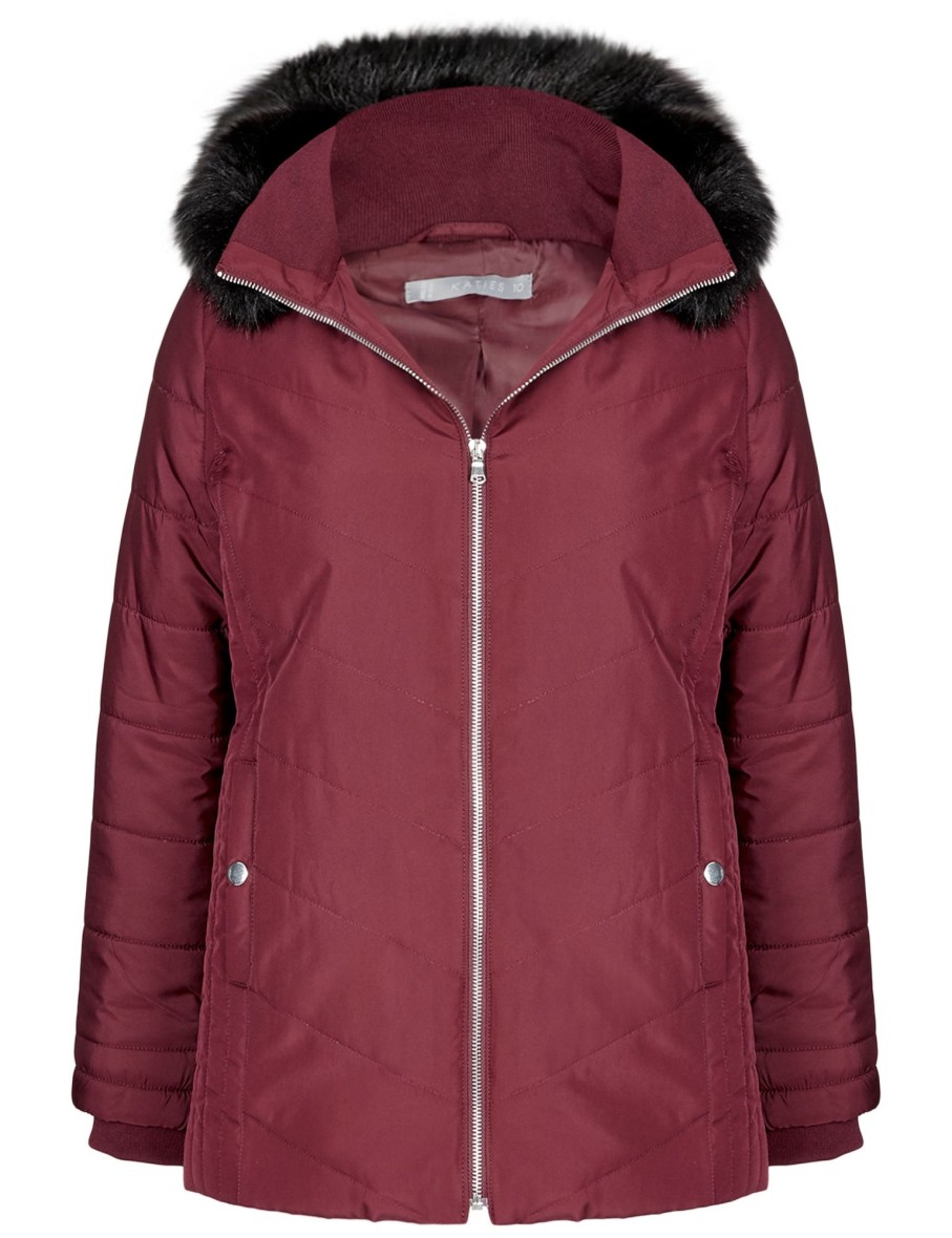 Outerwear Katies | Katies Fur Trim Puffer Jacket