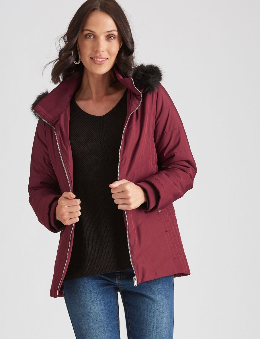 Outerwear Katies | Katies Fur Trim Puffer Jacket