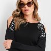 Knitwear Rockmans | Rockmans Cold Shoulder Long Sleeve Diamonte True Knit Top