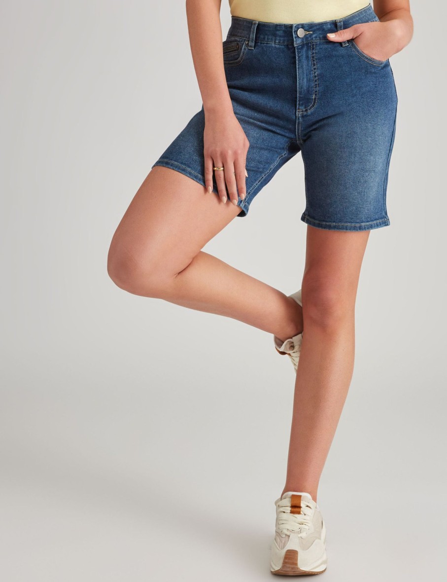 Bottoms Rockmans | Rockmans Mid Thigh Denim Basic Shorts