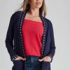 Knitwear Rockmans | Rockmans Long Sleeve Nail Head Jersey Cardigan