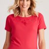 Tops NoniB | Noni B Round Neck Embroidered Rib Top