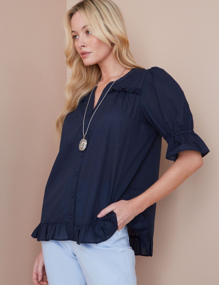 Tops NoniB | Frill Hem Printed Shirt