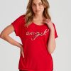 Tops Rockmans | Rockmans Extended Sleeve Knitwear Beaded Slogan T-Shirt