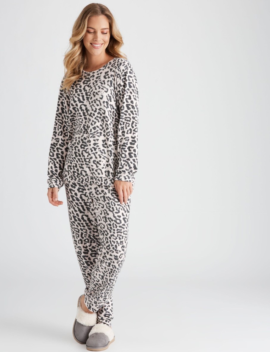 Sleepwear Rockmans | Rockmans Long Sleeve Cosy Animal Print Sleep Top