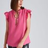 Tops NoniB | Noni B Ruffle Sleeve Linen Top