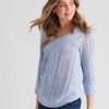 Knitwear Rockmans | Rockmans 3/4 Sleeve Mix Stitch Knitwear Top