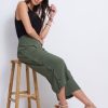 Bottoms Katies | Katies Crop Wide Legs Side Button Trim Pants