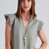 Tops NoniB | Noni B Ruffle Sleeve Linen Top