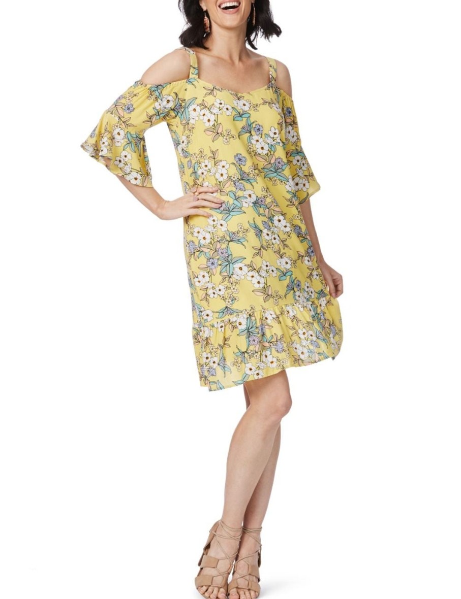 Dresses Rockmans | Rockmans Cold Shoulder Garden Floral Print Dress