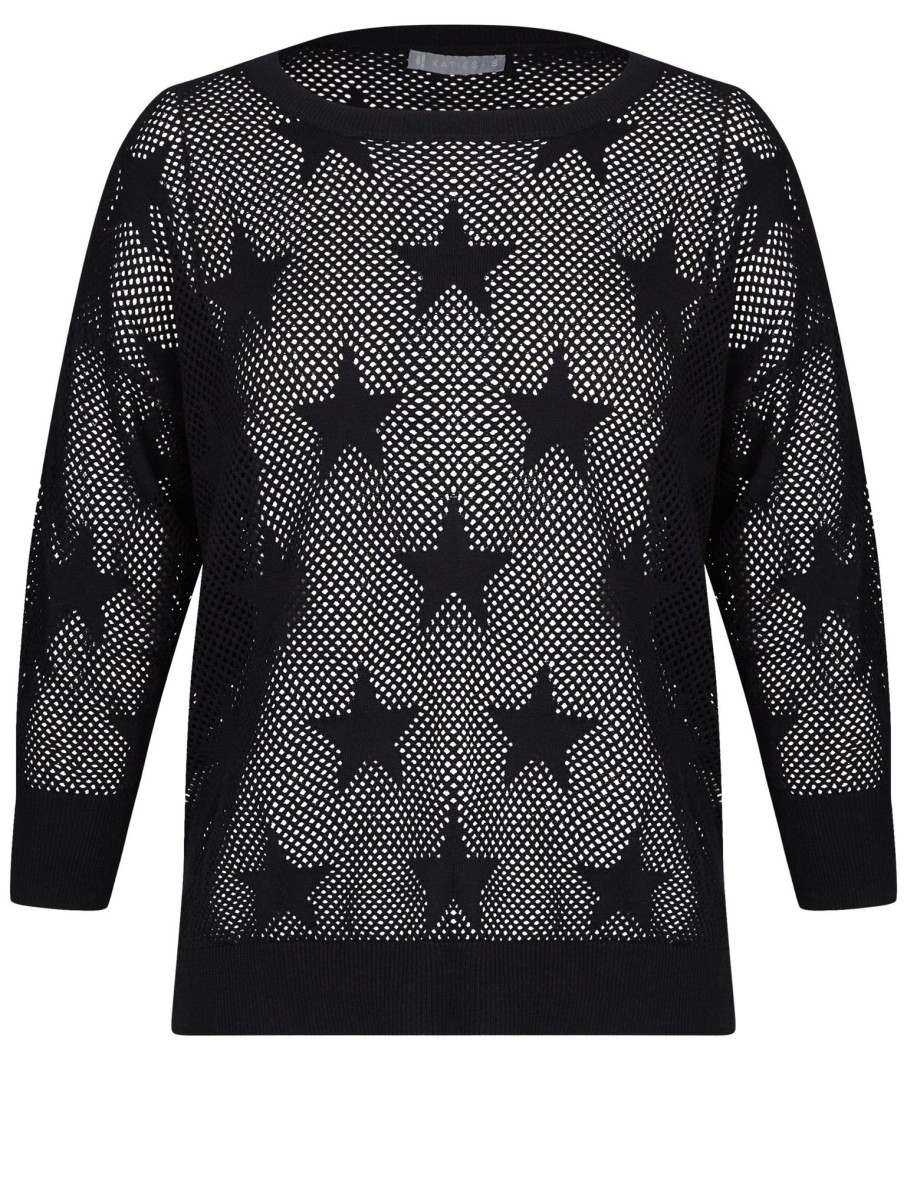 Knitwear Katies | Katies Cotton 3/4 Sleeve Star Pointelle Jumper