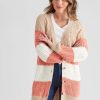 Knitwear Rockmans | Rockmans Long Sleeve Colour Block Cardigan