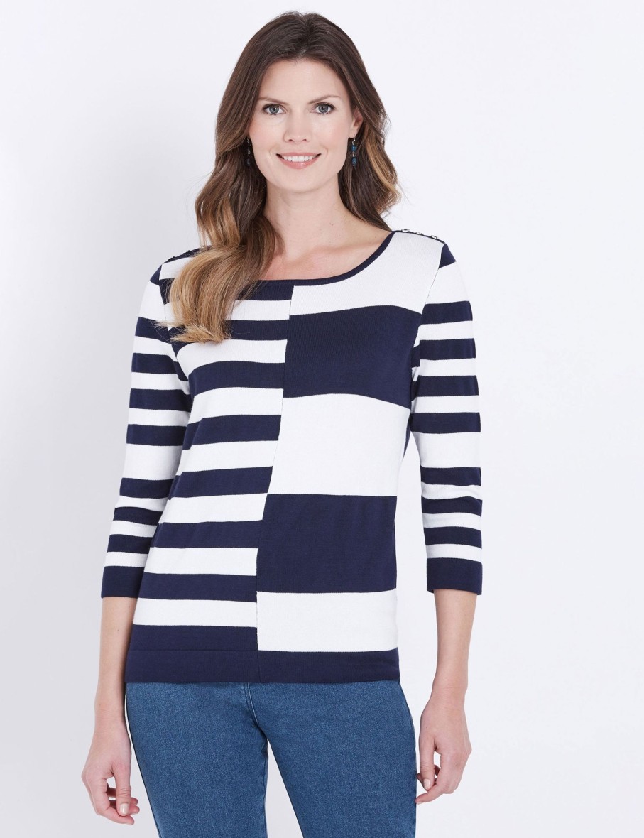 Knitwear WLane | W.Lane Colour Block Button Pullover Top