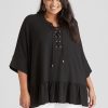 Tops Beme | Beme Lace Up Frill Hem Shirt