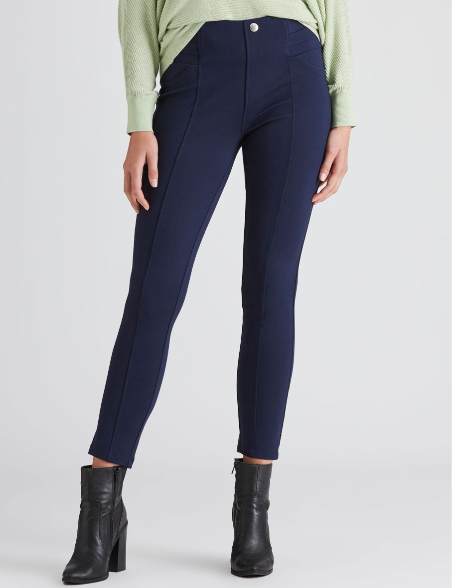 Bottoms Katies | Katies Full Length Seamed Pocket Ponte Slim Pants