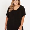 Knitwear Beme | Beme Curve Society Short Sleeve V Front Back True Knitwear Top