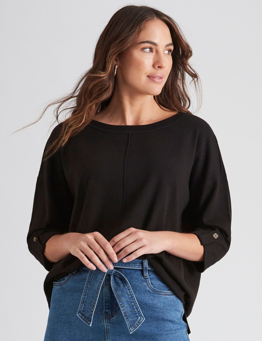 Knitwear Katies | Katies Cotton Button Back Cuff Trim Jumper