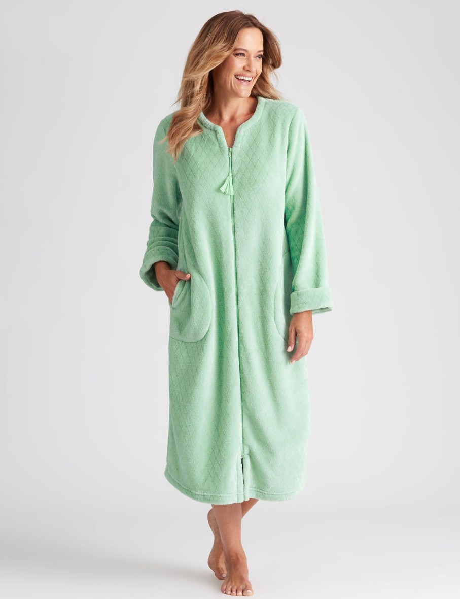 Sleepwear Millers | Millers Zip Front Embossed Coral Fleecy Bed Jacket