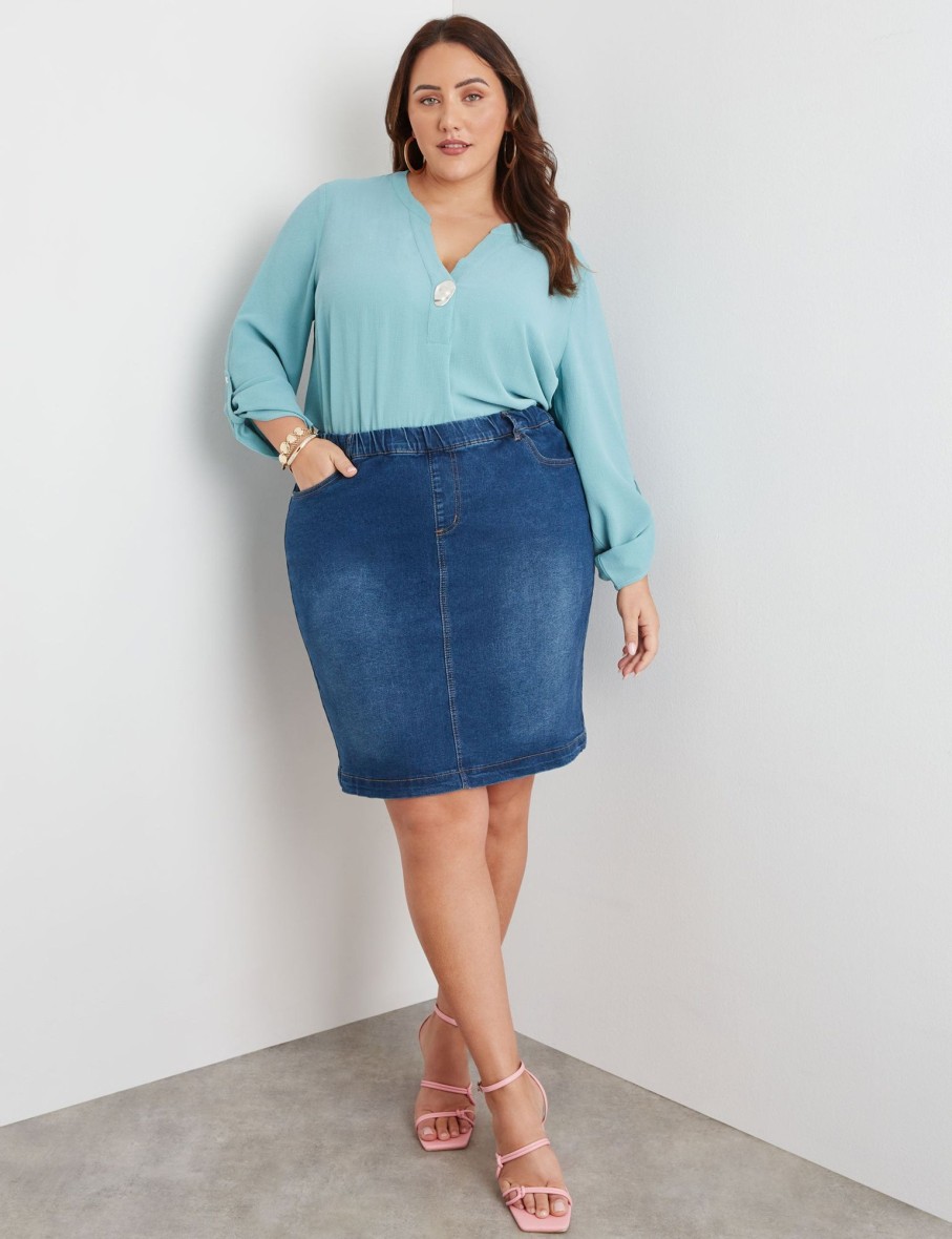 Bottoms Beme | Beme Pull On Stretch Denim Skirt