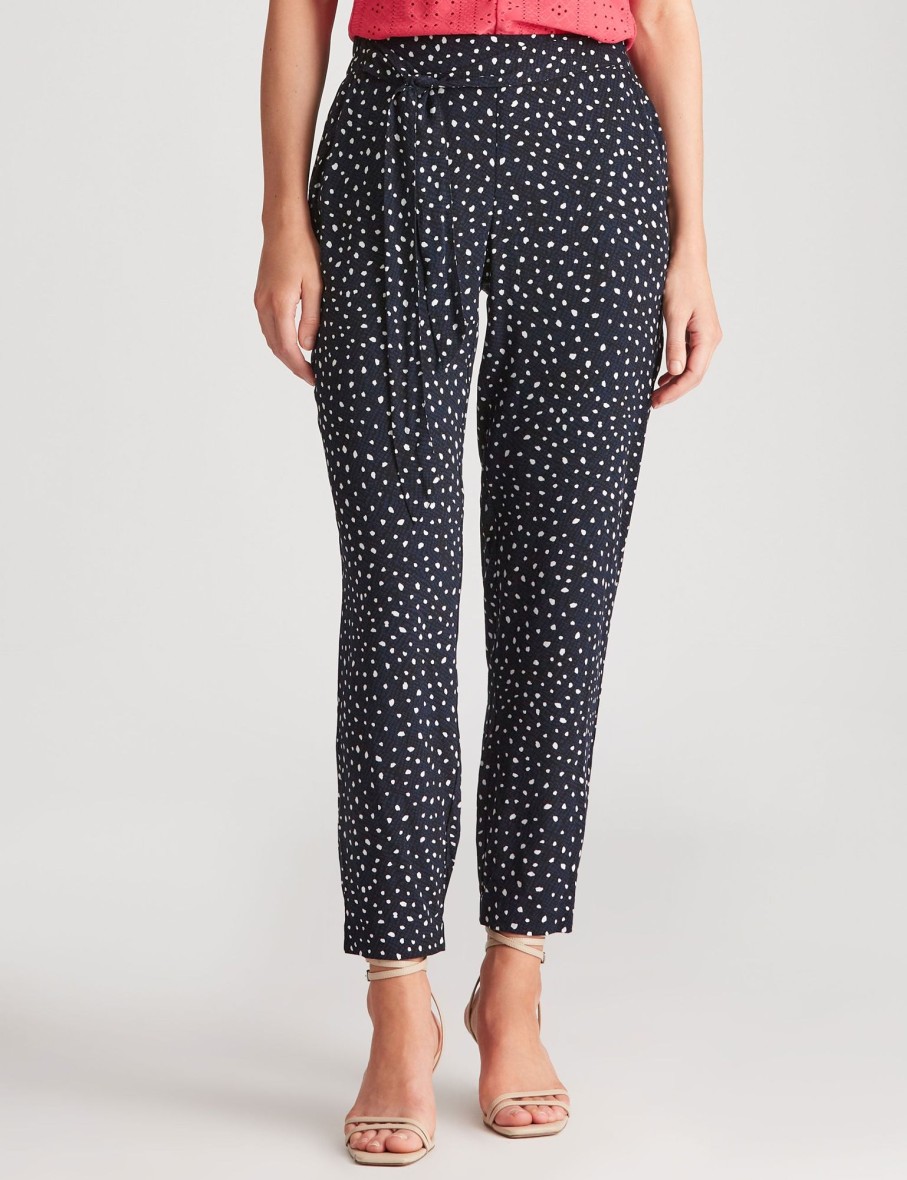 Bottoms Katies | Katies Woven Tie Waist Ankle Pants