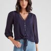 Tops Katies | Katies Woven Textured Tie Front Top