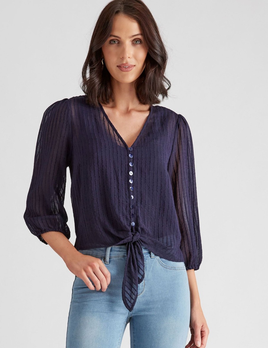 Tops Katies | Katies Woven Textured Tie Front Top