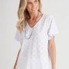 Tops Millers | Millers Knit Broidery V Neck Top