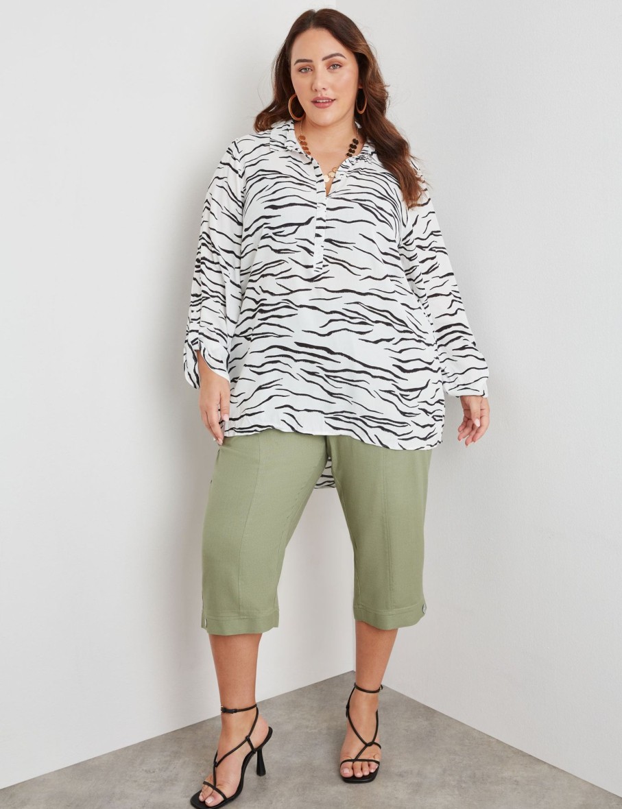 Tops Beme | Beme Long Sleeve Half Placket Shirt