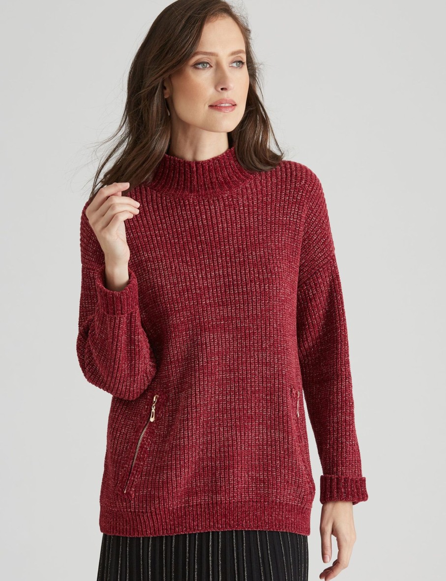 Knitwear NoniB | Noni B Chenille Lurex Zip Knitwear Jumper