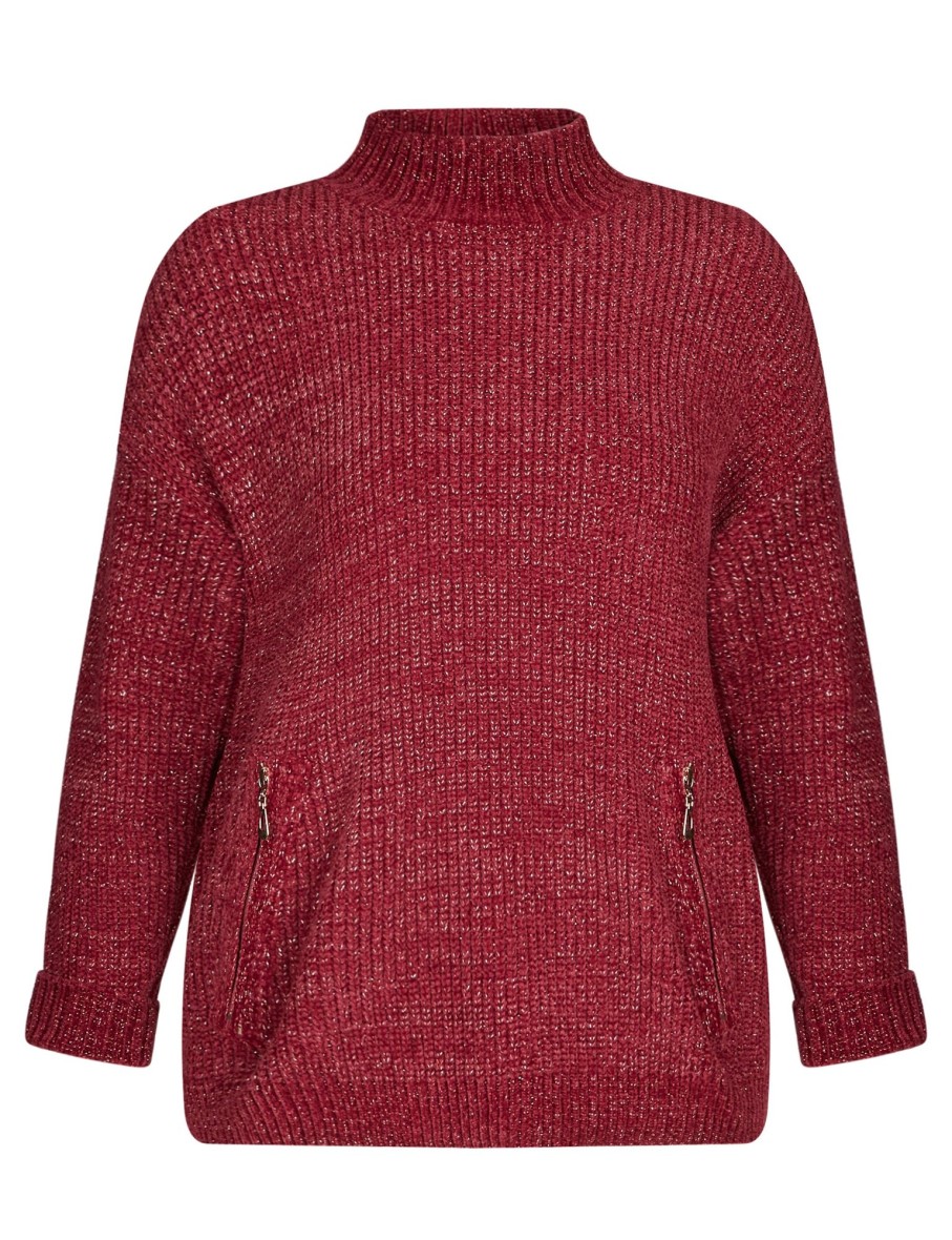 Knitwear NoniB | Noni B Chenille Lurex Zip Knitwear Jumper