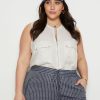 Tops Beme | Beme Sleeveless Zipped Front Pocket Linen Shirt