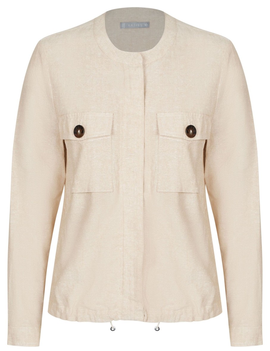 Outerwear Katies | Katies Linen Bomber Jacket