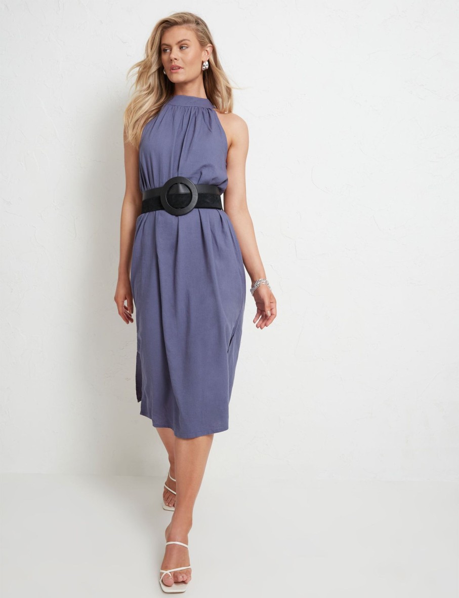 Dresses Katies | Katies Linen Cut Away Side Split Midi Dress