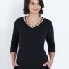 Tops NoniB | Noni B 3/4 Sleeve Lurex V Neck T-Shirt