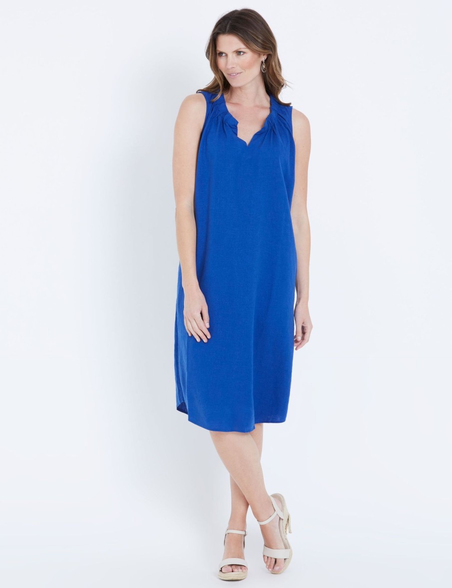 Sleepwear WLane | Maggie T Linen Notch Neck Dress