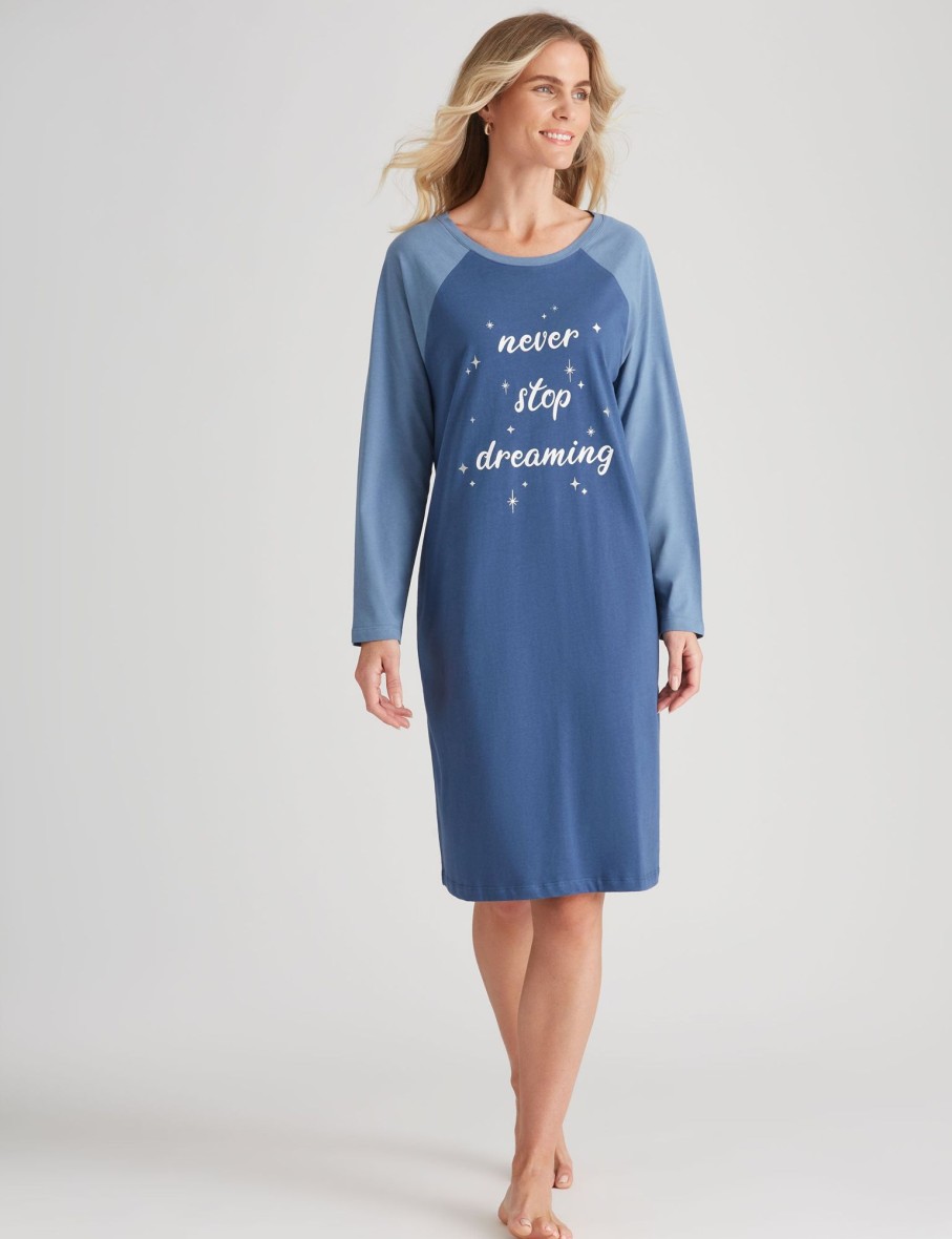 Sleepwear Millers | Millers Contrast Raglan Sleeve Print Front Nightie