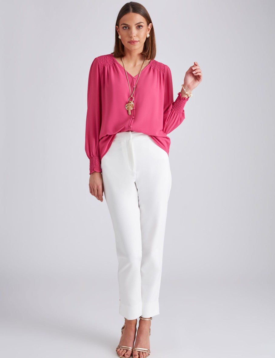 Tops NoniB | Noni B Shirred Trim Button Blouse