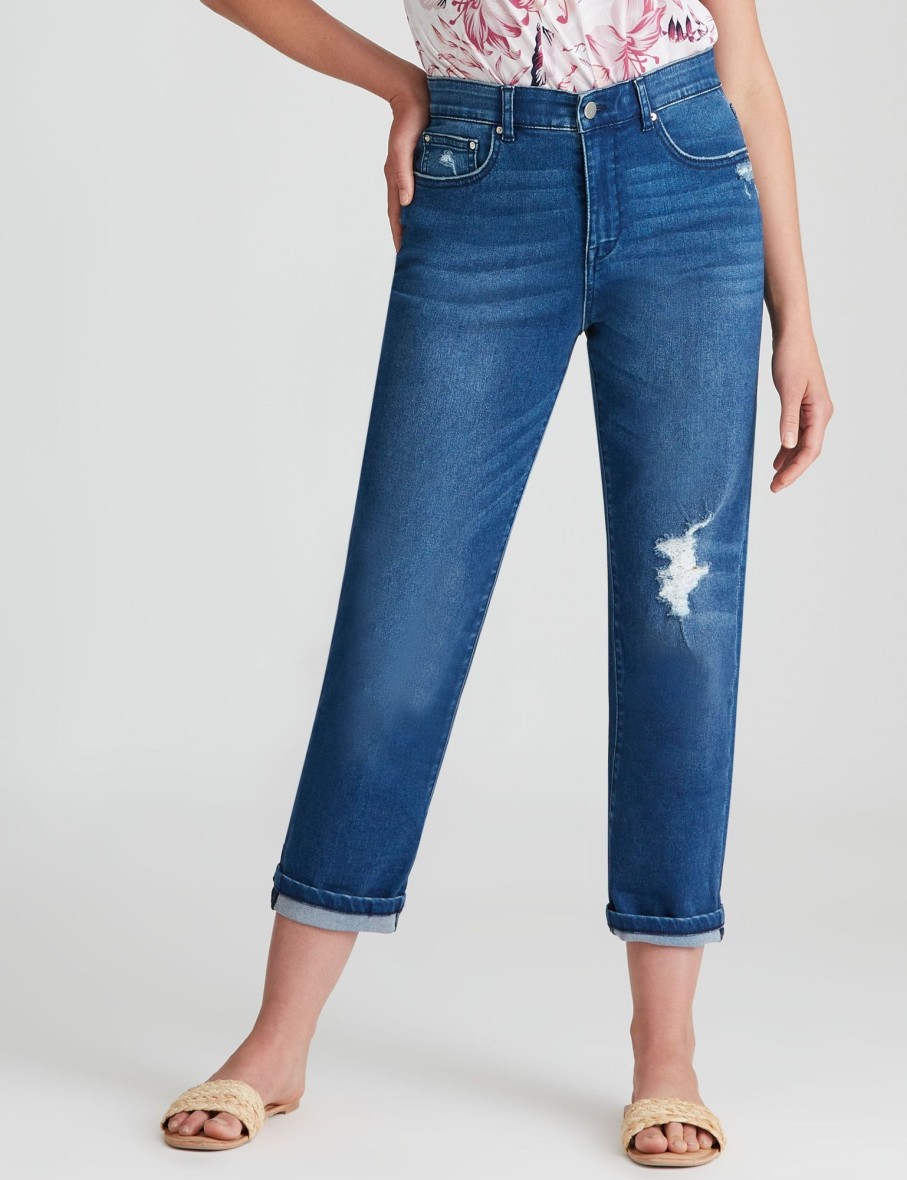 Bottoms Rockmans | Rockmans 7/8 Length Girlfriend Distressed Denim Jeans