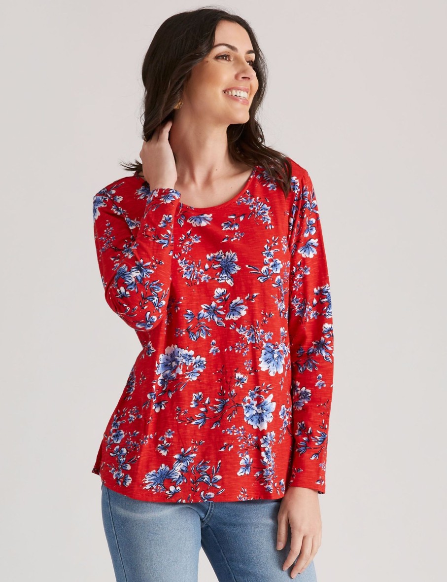 Tops WLane | W.Lane Cotton Round Neck Printed Knitwear Top